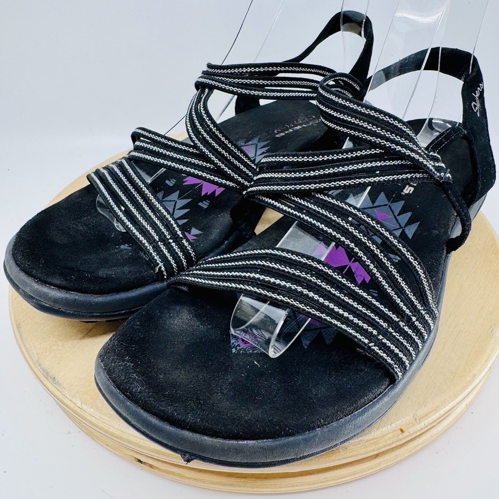 Skechers Reggae Slim Sandals Shoes Womens 9 Strappy Comfort Black